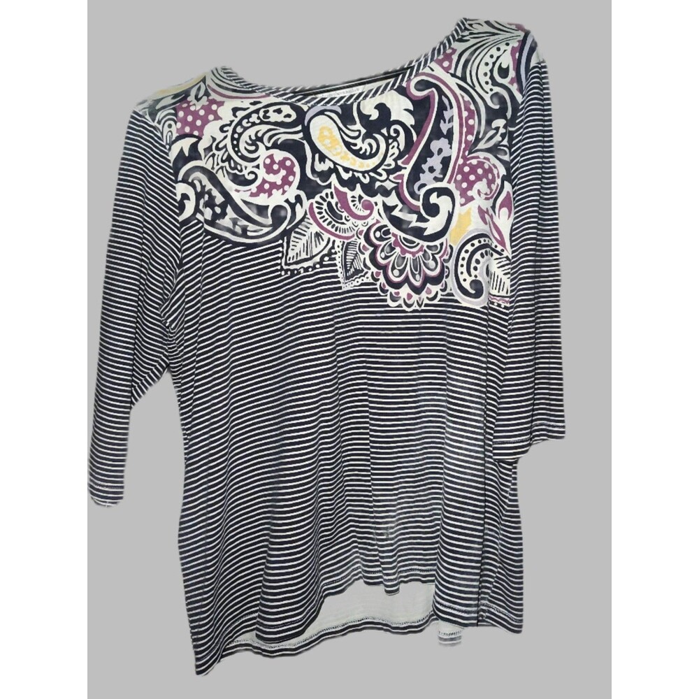 Women's Christopher & Banks Black Striped 3/4 Sleeve Shirt - size XL